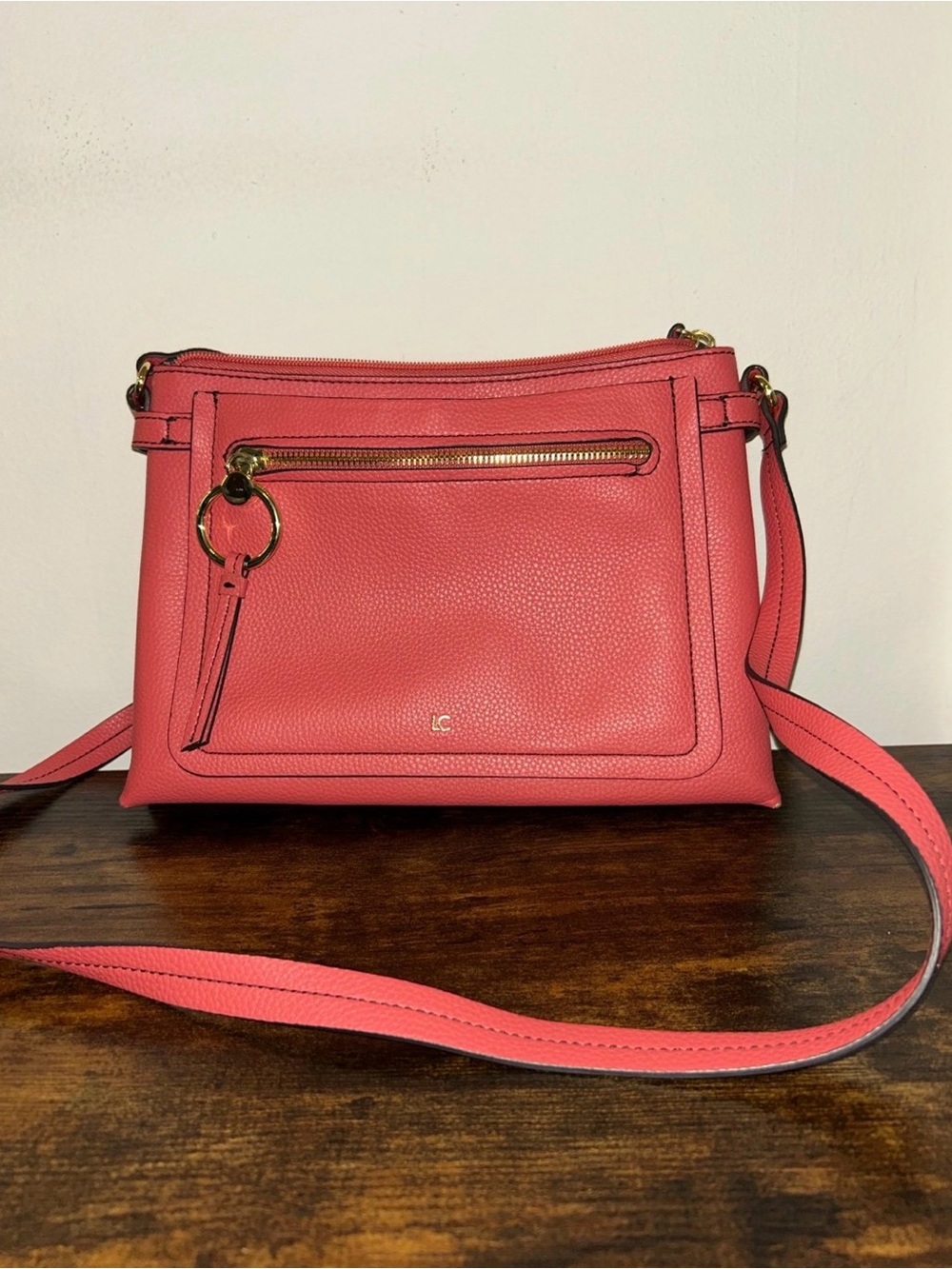 Liz Claiborne Coral Pink Pebbled Leather Crossbody Bag
